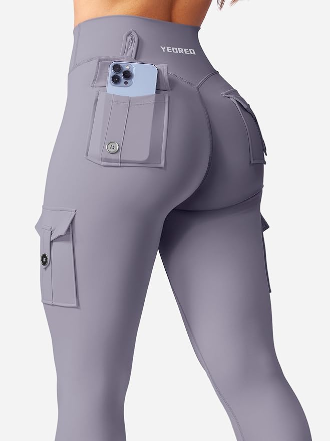 YEOREO CoreFlex Workout Cargo Leggings with Pockets for Women Hidden Scrunch Butt Lifting Leggings Gym Yoga Pants