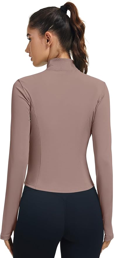 LOMON Women's Athletic Jackets Cropped Long Sleeve Workout Tops Yoga Zip Up Jackets Gym Tops Golf Shirts