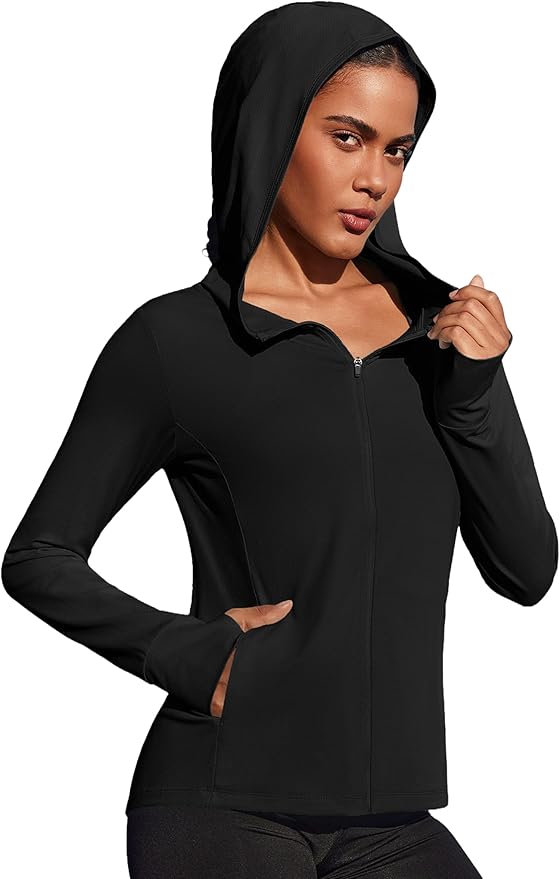 PINSPARK Women's UPF 50+ Sun Protection Hoodie Jacket Lightweight Full Zip Athletic Jacket Long Sleeve Shirt with Pockets