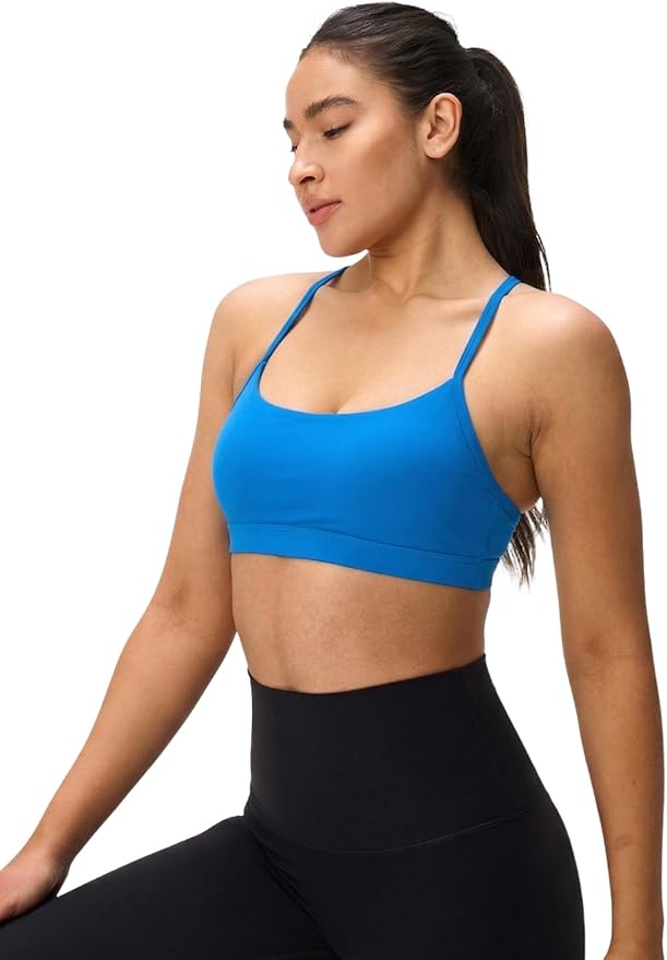 Womens Y Back Padded Sports Bra Strappy U Neck Butter Soft Low Impact Workout Bras Yoga Pilates Walking