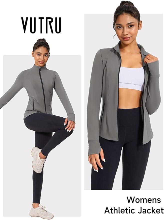 VUTRU Women's Workout Jacket Zip Up Athletic Lightweight Running Yoga Jacket with Pockets