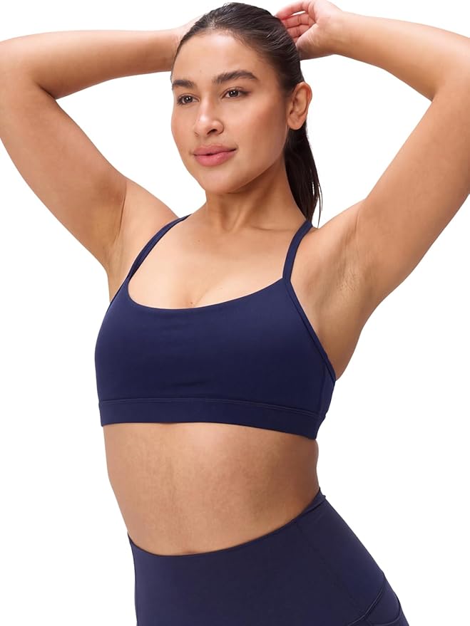 Womens Y Back Padded Sports Bra Strappy U Neck Butter Soft Low Impact Workout Bras Yoga Pilates Walking