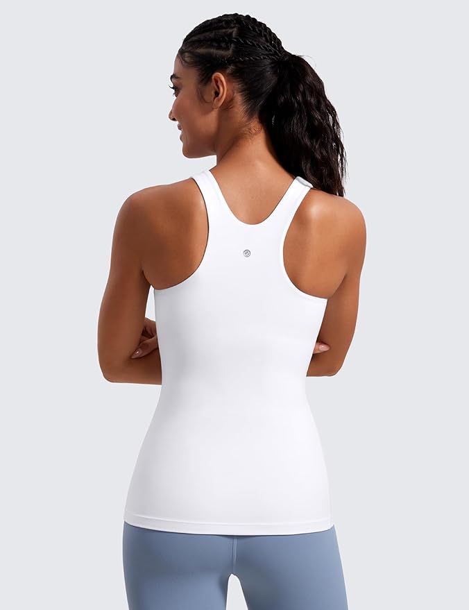 CRZ YOGA Butterluxe High Neck Tank Tops for Women - Racerback Workout Padded Yoga Athletic Camisole with Built in Bra