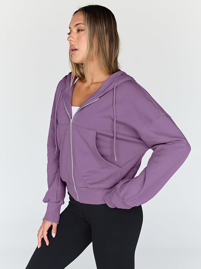 Trendy Queen Hoodies for Women Full Zip Up Cropped Sweatshirts Jackets Casual Comfy Gym Tops Fall Outfits Winter Clothes 2026