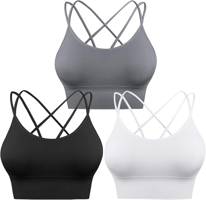 Sykooria 3 Pack Strappy Sports Bra for Women Sexy Crisscross for Yoga Running Athletic Gym Workout Fitness Tank Tops