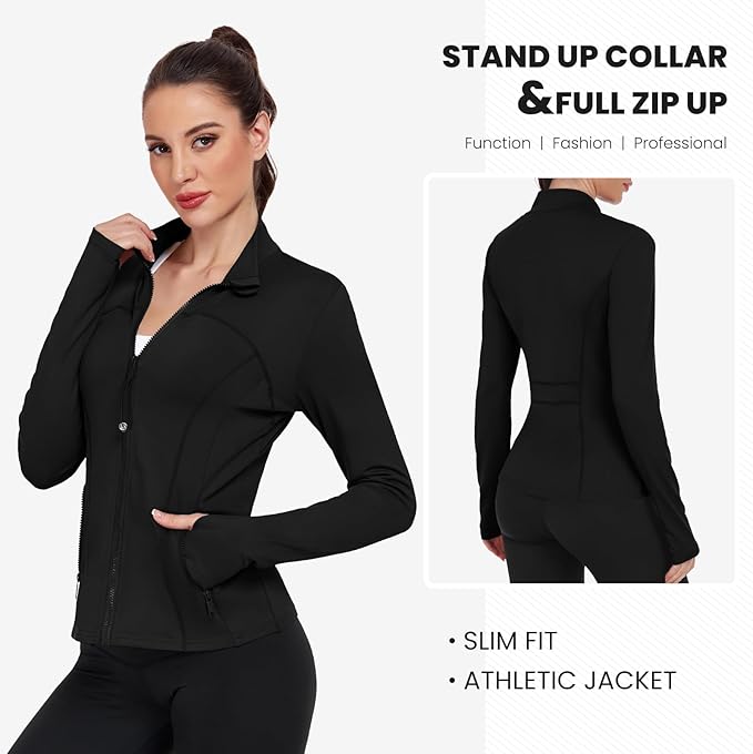 Women's Workout Jackets Full Zip Running Yoga Jackets Lightweight Athletic Clothes with Thumb Holes