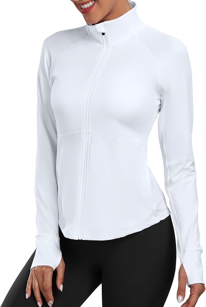 Women's Athletic Jackets Lightweight Sport Workout Jackets Zip Up Running Jackets with Thumb Holes for Gym Yoga