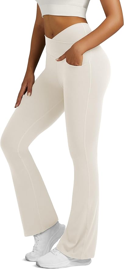 Flare Leggings for Women Yoga Pants with Pockets High Waisted Crossover Flare Leggings Bootcut Casual Yoga Pants