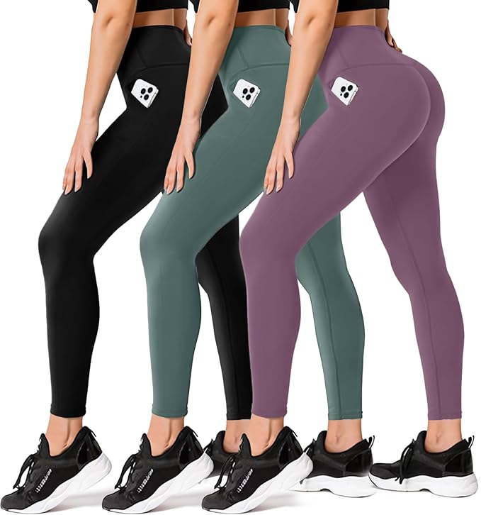 FULLSOFT 3 Pack Leggings for Women High Waisted Soft Black Yoga Pants for Workout Athletic Running Reg & Plus Size