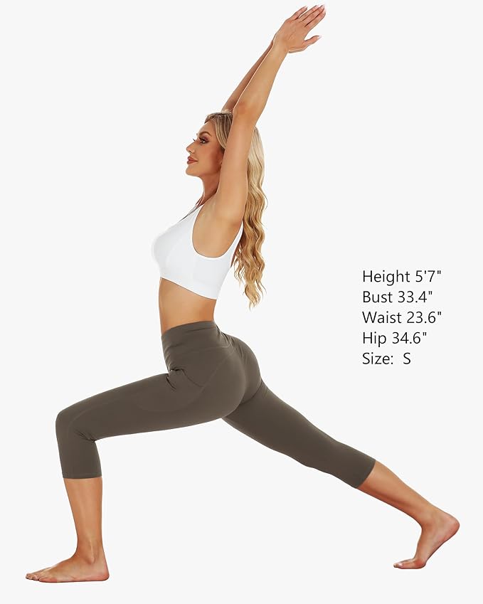 Stelle Women's Capri Yoga Pants with Pockets Essential High Waisted Leggings for Workout
