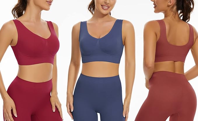 Lemef 3-Pack Seamless Sports Bra Wirefree Yoga Bra with Removable Pads for Women
