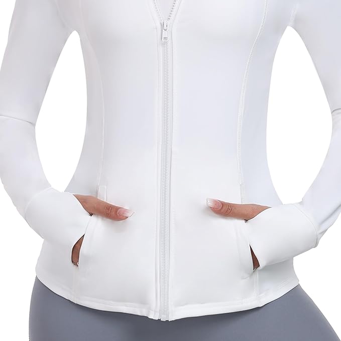 Women's Athletic Full Zip Lightweight Workout Jacket With Pockets Running Slim Fit Yoga Sportwear With Thumb Holes