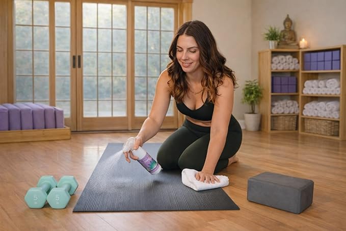 Fresh Mat Yoga Mat Cleaner Spray - Natural Deodorizing Cleaner for Yoga Mats & Fitness Equipment - No-Rinse, Residue-Free Formula with Witch Hazel & Essential Oil, Peaceful Lavender (12 fl oz).