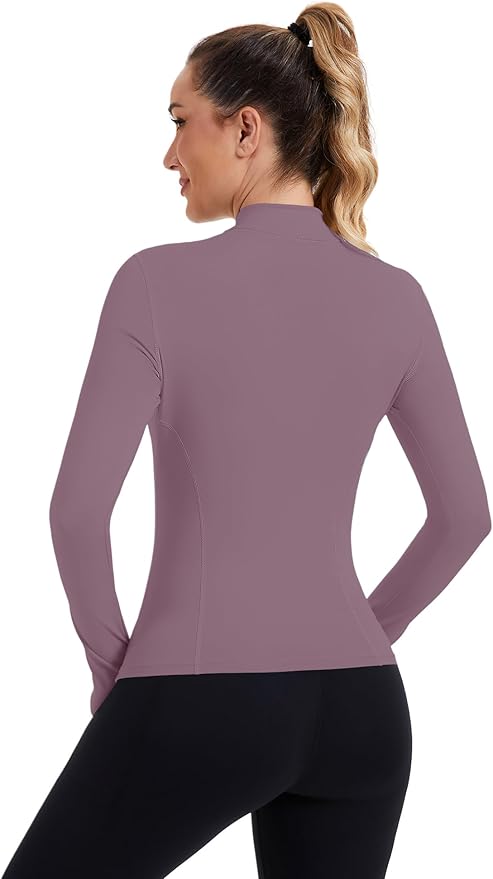 ZHENWEI Womens Workout Tops Long Sleeve Quarter Zip Pullover Quick Dry Golf Shirt Athletic Slim Fit Crop Yoga Gym Tops
