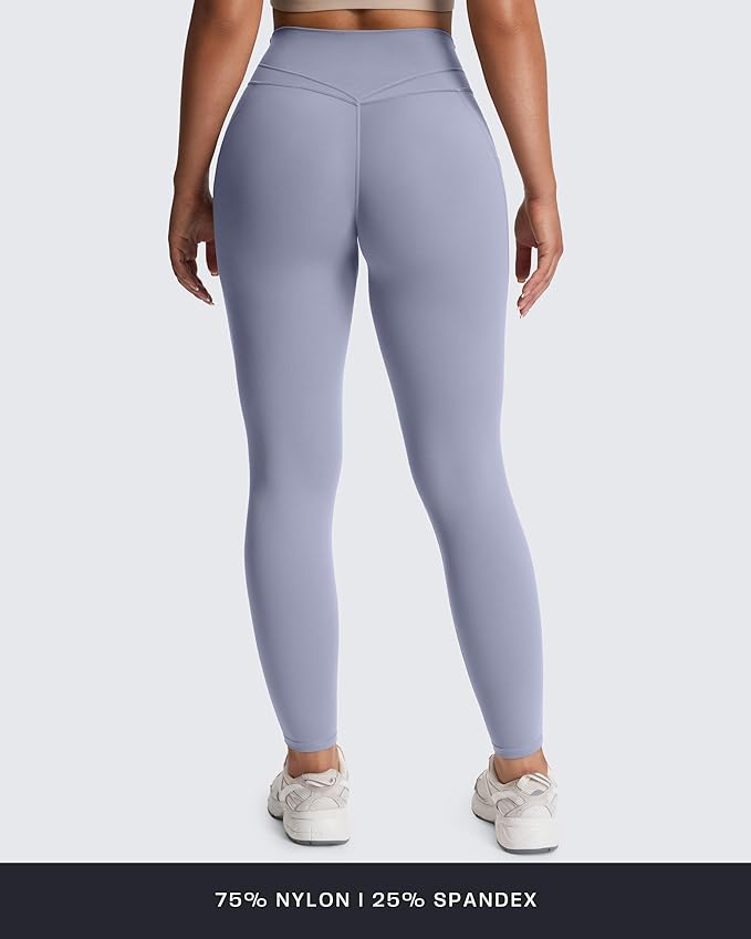 Aoxjox Women's Trinity High Waisted Yoga Pants with Pockets Cross-Waist Tummy Control Buttery Soft Workout Leggings 26"