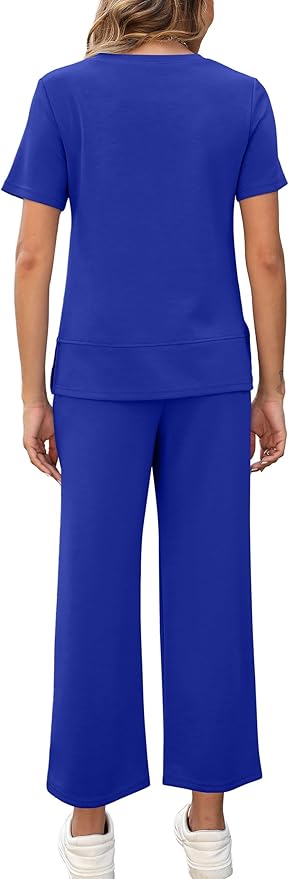 XIEERDUO Women's Side Slit Lounge Sets 2026 Fashion 2 Piece Travel Outfits Cozy Loungewear Wide Leg Tracksuits S-3XL