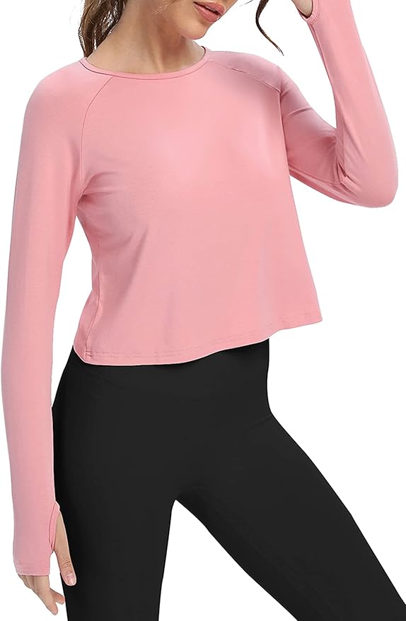 Bestisun Long Sleeve Athletic Workout Shirts Sports Yoga Gym Crop Tops for Women