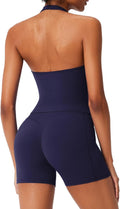 RXRXCOCO Halter Workout Sets for Women 2 Piece V Neck Tank Tops Hidden Scrunch Booty Shorts Gym Outfits with Pockets