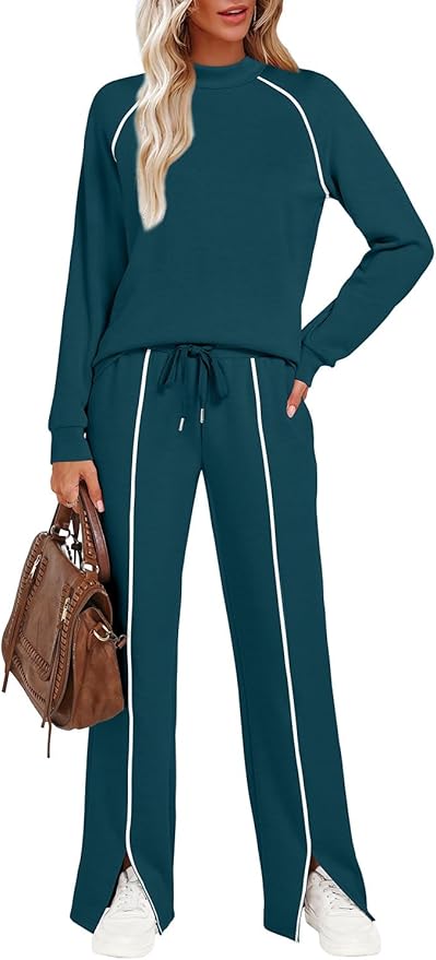 WIHOLL Lounge Sets for Women 2 Piece Fall Outfits 2025 Wide Leg Pant Matching Sets Womens Clothing
