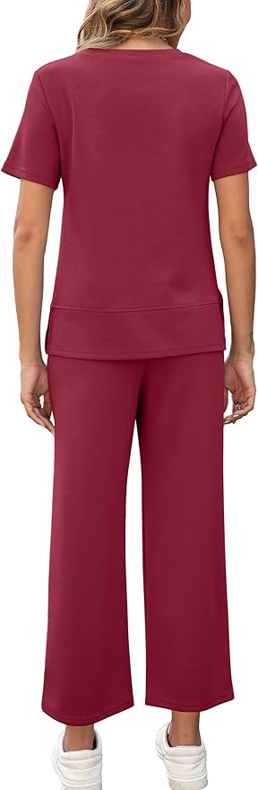XIEERDUO Women's Side Slit Lounge Sets 2026 Fashion 2 Piece Travel Outfits Cozy Loungewear Wide Leg Tracksuits S-3XL