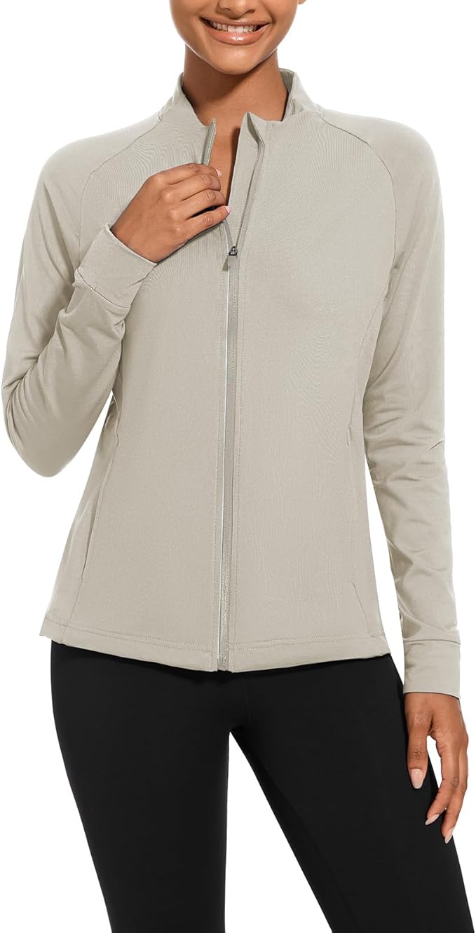bpbtti Women's Polar Fleece Zip Up Workout Jackets with Pockets Slim Fit Cottony Soft Jacket for Running Athletic Yoga