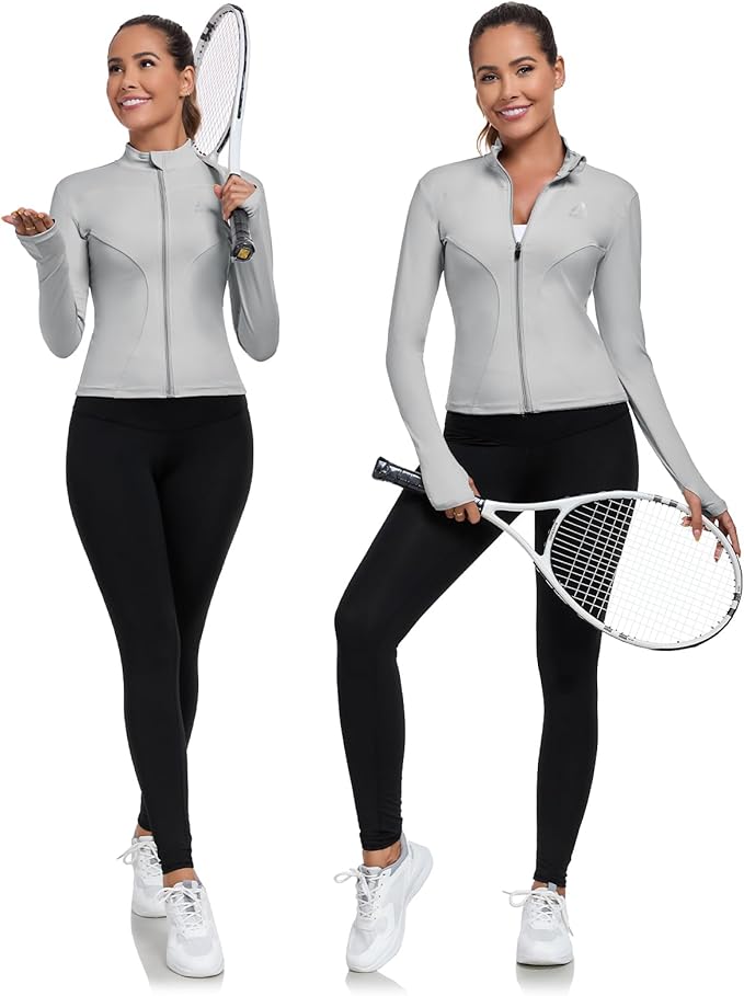 Women's Full Zip Workout Jacket Lightweight Running Slim Fit Athletic Jackets With Thumb Holes