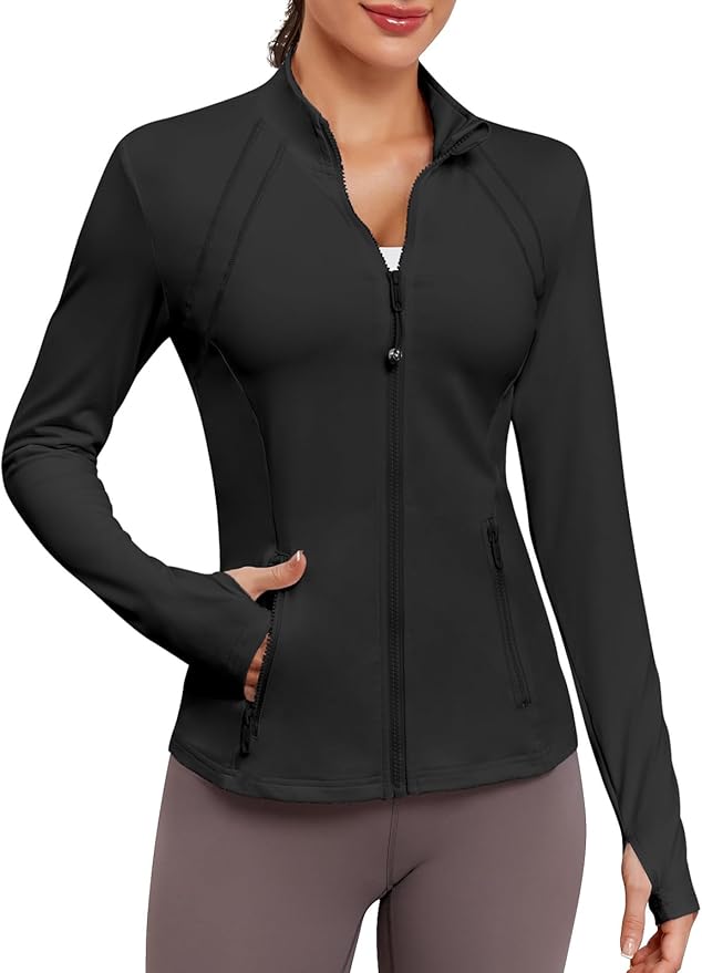 VUTRU Women Athletic Jacket Fitted Workout Running Zip Up Track Coat Layer with Thumb Holes Pockets for Yoga Gym Travel