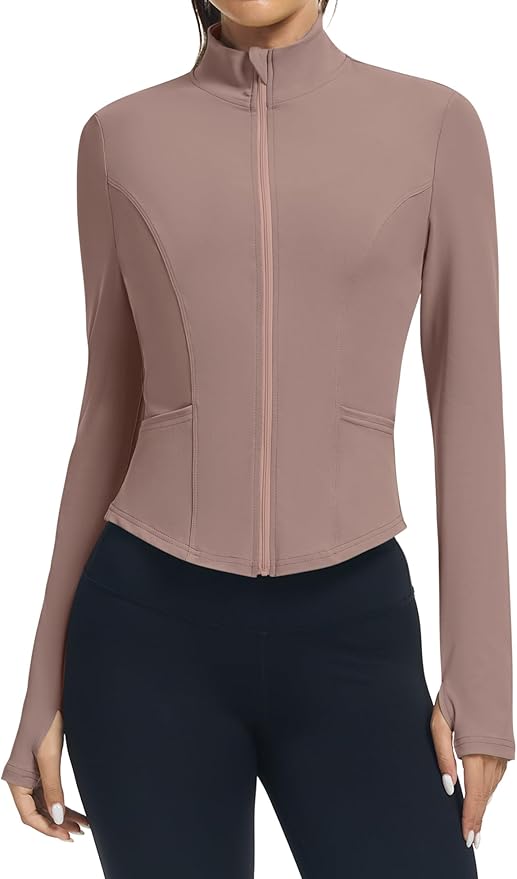 LOMON Women's Athletic Jackets Cropped Long Sleeve Workout Tops Yoga Zip Up Jackets Gym Tops Golf Shirts