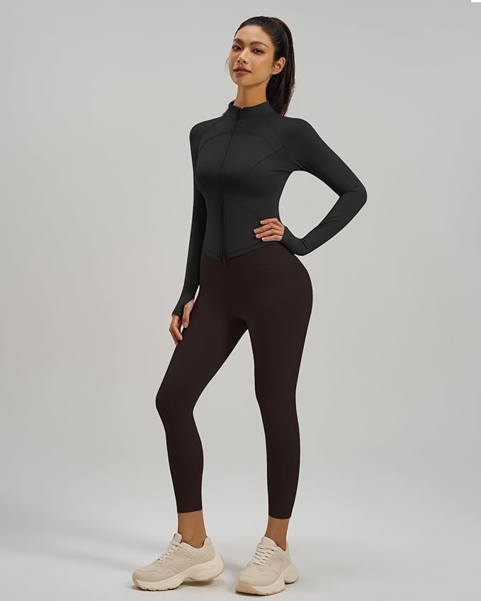 Gacaky Womens Cropped Workout Running Jackets Lightweight Slim Fit Athletic Yoga Jacket Full Zip Tops with Pocket