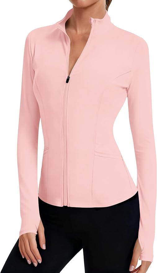 LOMON Women's Athletic Jackets Cropped Long Sleeve Workout Tops Yoga Zip Up Jackets Gym Tops Golf Shirts