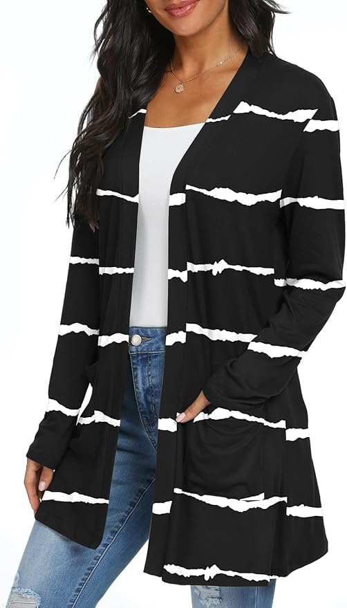Womens Casual Lightweight with Pocketes Long Sleeve Open Front Cardigan