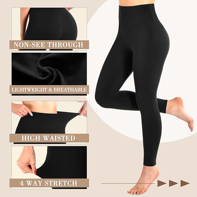 Leafigure High Waisted Leggings for Women- Soft No See-Through Yoga Pants for Gym Workout Running