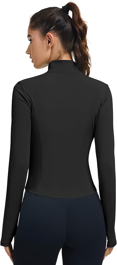 LOMON Women's Athletic Jackets Cropped Long Sleeve Workout Tops Yoga Zip Up Jackets Gym Tops Golf Shirts