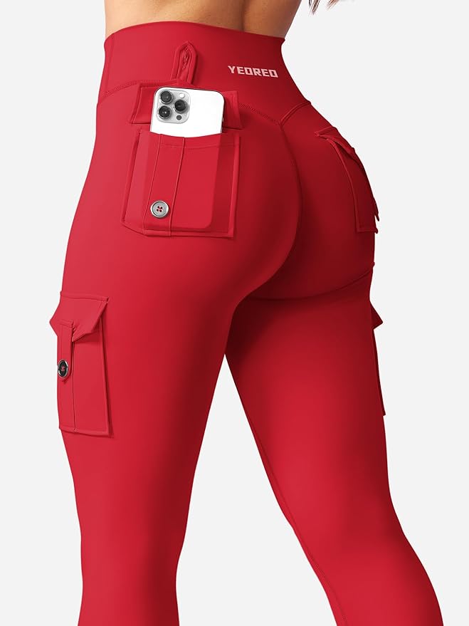 YEOREO CoreFlex Workout Cargo Leggings with Pockets for Women Hidden Scrunch Butt Lifting Leggings Gym Yoga Pants