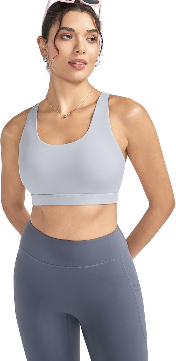 RUNNING GIRL Sports Bras for Women,Padded Strappy Sports Bras Criss-Cross Back Medium Support Sports Bras with Removable Cups