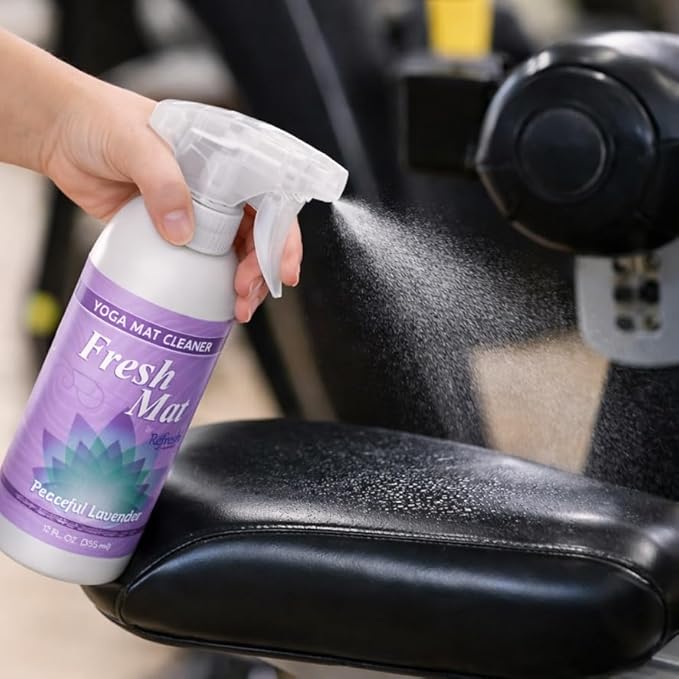 Fresh Mat Yoga Mat Cleaner Spray - Natural Deodorizing Cleaner for Yoga Mats & Fitness Equipment - No-Rinse, Residue-Free Formula with Witch Hazel & Essential Oil, Peaceful Lavender (12 fl oz).