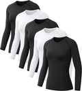 NebuKinex 5 Pack Women's Compression Shirt Long Sleeve Workout Tops Athletic Baselayer Quick Dry Gym Yoga Running T-Shirt
