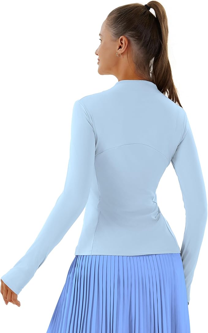 Women Jacket Full Zip UP Workout Athletic Cropped Jacket wIth Thumb Holes Running Yoga Sportswear
