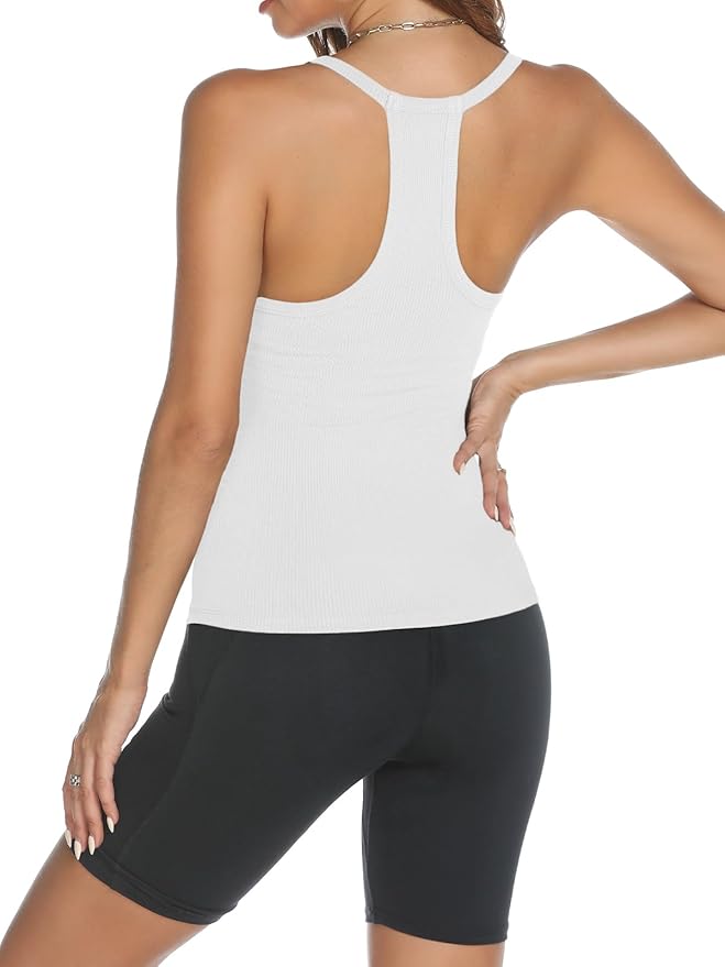 Trendy Queen Womens Racerback Ribbed Tank Tops Soft Stretch V Neck Workout Casual Tops Summer Sleeveless Crop Camisole