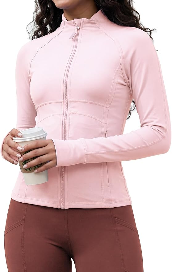 Waitfairy Zip Up Jackets for Women Yoga Gym Top Running Workout Jackets for Woman Track Jacket Women with Thumb Holes