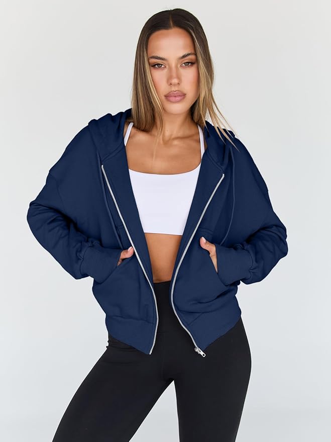 Trendy Queen Hoodies for Women Full Zip Up Cropped Sweatshirts Jackets Casual Comfy Gym Tops Fall Outfits Winter Clothes 2026