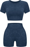 OLCHEE Womens Workout Sets 2 Piece - Seamless Acid Wash Yoga Outfits Shorts and Crop Top Matching Gym Athletic Clothing Set