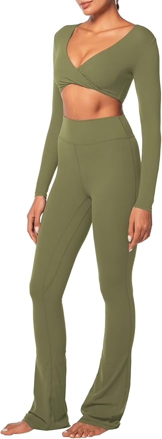Sunzel Long Sleeve Workout Tops for Women Buttery Soft Deep V Twist Cropped Tops with Compression for Yoga Pilates Gym Outfit