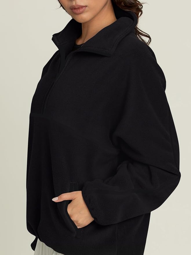 LASLULU Womens Half Zip Pullover Sweatshirt Sherpa Fleece Jacket Oversized Sweatshirts Warm Fuzzy Sweaters Pockets