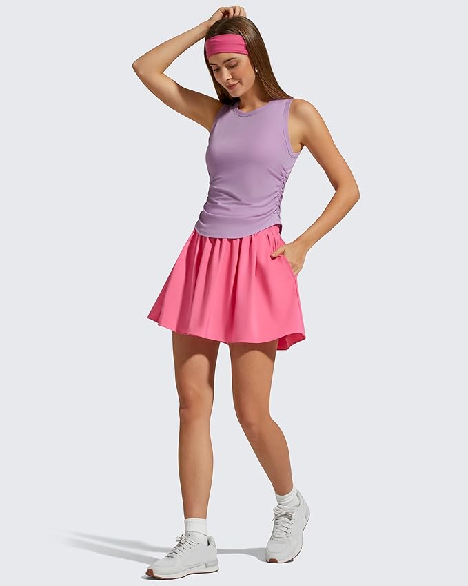 G4Free Lyocell Ruched Side Workout Tank Tops Woman High Neck Waist Length Gym Tanks Soft Relaxed Fit for Training