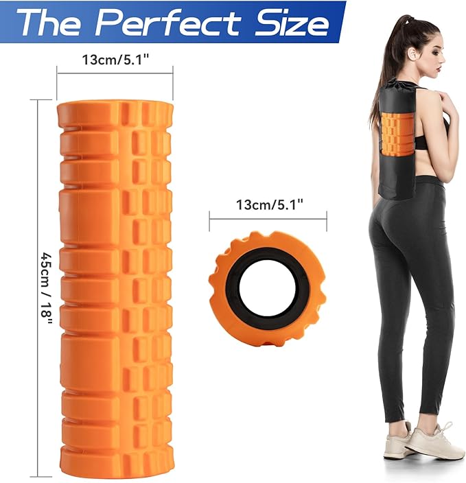 Krightlink Foam Roller High Density Foam Roller Set for Deep Tissue Muscle Massage, 18" Trigger Point Fitness Exercise Massage Roller Self-Myofascial Release for Whole Body (Orange)