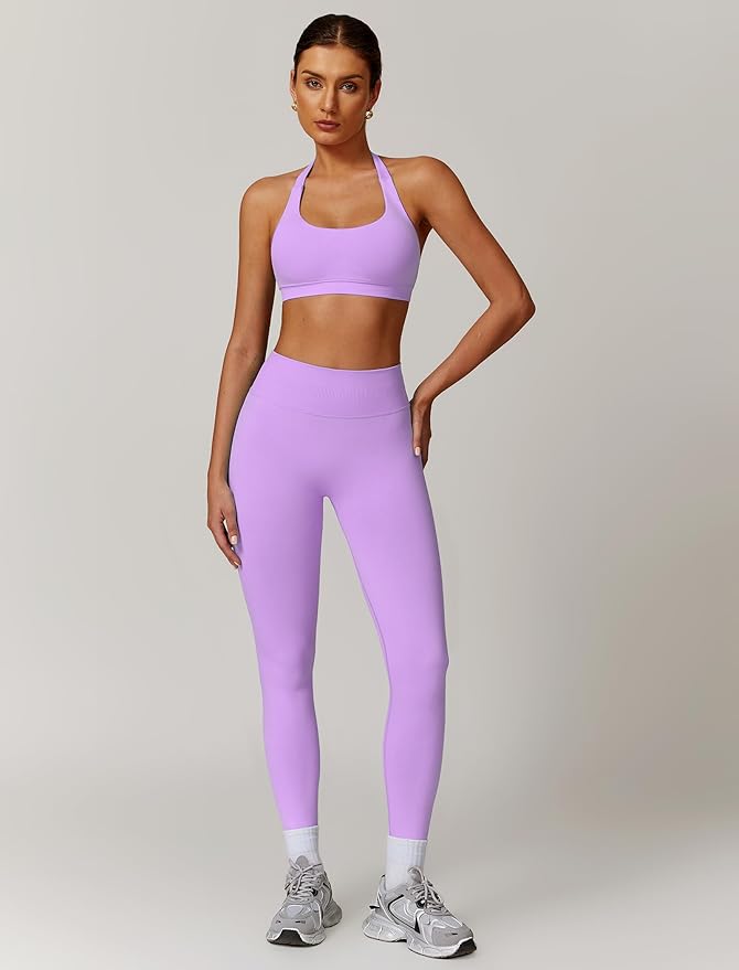 ABOCIW Workout Sets for Women Seamless Scunch Butt Lifting Impact Leggings Halter Sports Bra 2 Piece Gym Outfits