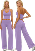 QBGJTD Womens Workout Sets Two Piece Spaghetti Straps Crop Top Matching Straight Leg Pants Gym Work Pilates Outfits