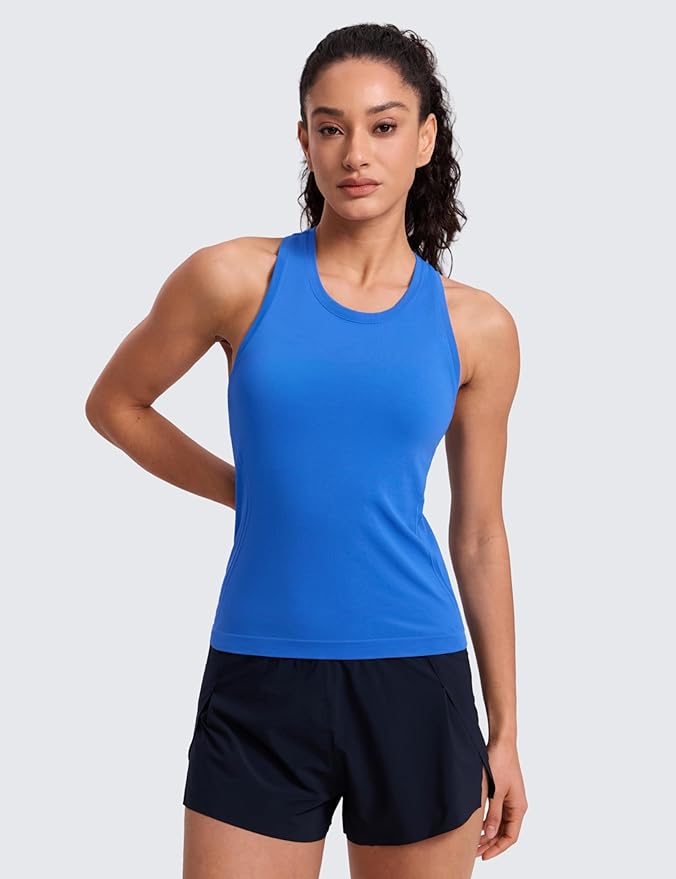 CRZ YOGA Seamless Workout Tank Tops for Women - Athletic Running Gym Sleeveless Shirts Crewneck Racerback Breathable