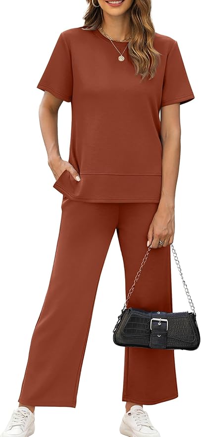 XIEERDUO Women's Side Slit Lounge Sets 2026 Fashion 2 Piece Travel Outfits Cozy Loungewear Wide Leg Tracksuits S-3XL